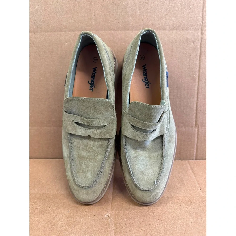 Wrangler Suede Slip On Penny Loafers Olive Green Mens Size 10.5 US / 44 EU